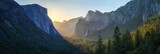 sunrise at the tunnel view in yosemite nationalpark, california, usa