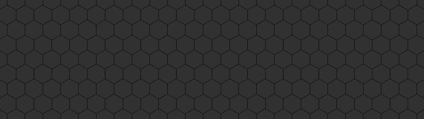 Poster - Abstract seamless black anthracite dark gray grey concrete cement stone tile wall made of hexagonal geometric hexagon print texture background banner panorama