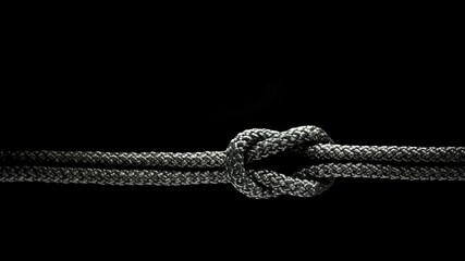 Reef knot black rope on a black background.