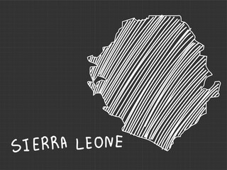 Sierra Leone map freehand sketch on black background.