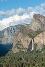 A Vertical Close-up View On Bridalveil Fall From Tunnel View, An Iconic Overlook Located In Yosemite National Park, California, USA