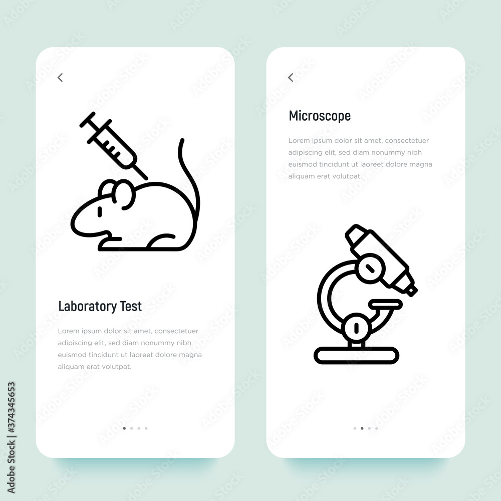 Laboratory test thin line icon. Animal testing: syringe and rat ...