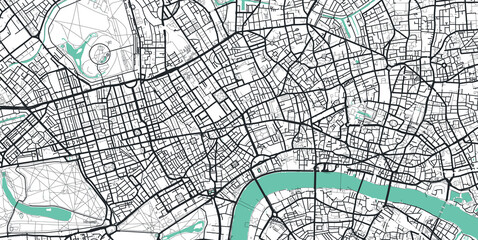 Wall Mural - Detailed vector map of central London, UK