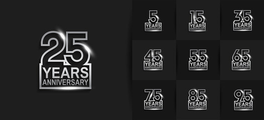 Wall Mural - Anniversary logotype set with silver color on black background. vector design for celebration purpose, greeting, invitation card and special event