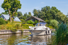 Motorboat Entering Paterswoldsemeer A Lake Near Groningen In The Netherlands On A Summer Day