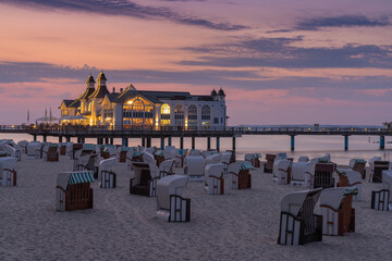 Sticker - view of the Sellin pier on Ruegen Island on the Baltic Sea at sunset