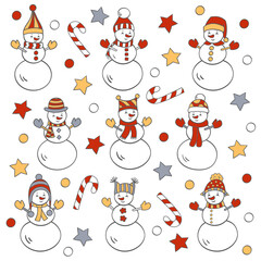 Wall Mural - Vector set with cute snowmen