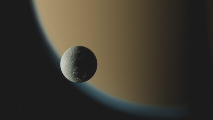 Wall Mural - Saturn Moons Titan and Rhea