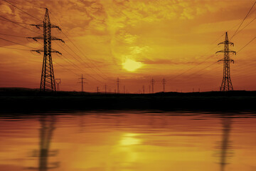 Wall Mural - Power line in the sunset
