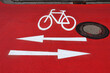 Fahrbahnmarkierung: Rot gefärbter Radweg mit Fahrrad, Deutschland