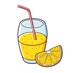 Wall Mural - Glass of fresh orange juice with slice isolated