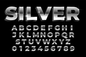 shiny silver alphabets and numbers set text effect design