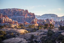 A Stunning Vista Of The Needles Section Of Canyonlands National Park At Sunset In Winter.