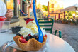 ice cream with strawberries dessert in a small town in Italy, Nemi