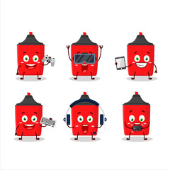 Sticker - Red highlighter cartoon character are playing games with various cute emoticons