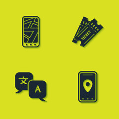 Set Infographic of city map, , Translator and Ticket icon. Vector.