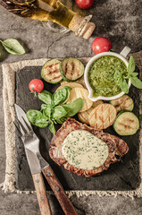 Wall Mural - Delicious pork steak with herb butter