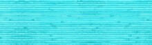 Bright Turquoise Natural Bamboo Slats Texture. Wide Horizontal Abstract Light Teal Background
