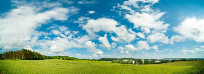 Wide Panorama  Landscape in Germany in the Summer with blue sky and sun shine.