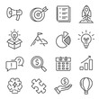 © Vikivector - Startup, rocket take off linear icons set isolated on white. Growth, development, brainstorming.
