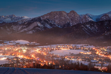 Wall Mural - Amazing Zakopane city after dusk in winter