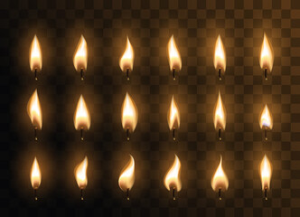 Candle animated flames with realistic flare texture isolated