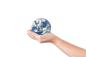 Canvas Print - environment day concept, globe in hand isolated on white. elements of this image furnished by nasa