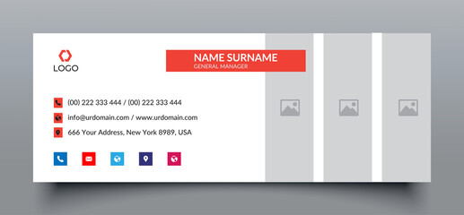 Wall Mural - professional email signature template with an author photo place modern and cinnabar shape layout