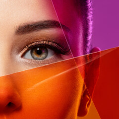 Wall Mural - beautiful white girl with bright eye-makeup. beautiful fashion woman with a colored items. glamour f