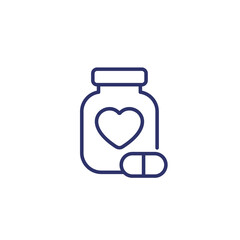 Sticker - bottle of pills for heart line icon