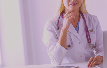 Wall Mural - portrait of a young female doctor in a medical office