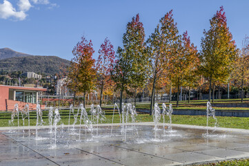 Wall Mural - Foliage in Luino in a park with a little fountains