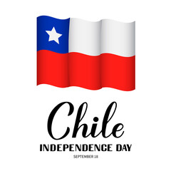 Wall Mural - Chile Independence Day calligraphy lettering with Chilean flag isolated on white. National holiday celebrated on September 18. Vector template for typography poster, banner, greeting card, flyer, etc