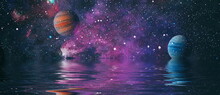 Deep Reflected Space In Water  . Starry Outer Space Background Texture . Colorful Starry Night Sky Outer Space Background ,Elements Of This Image Furnished By NASA.
