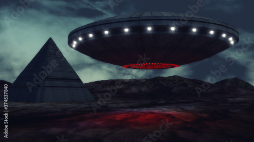 Fotomural 3d render. Unidentified flying object