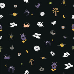 Wall Mural - Halloween objects hand drawn vector doodle seamless pattern