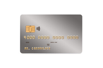 Wall Mural - Gray credit card with golden numbers isolated on white background