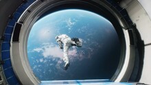 An Astronaut Jumps Out Of A Spaceship Into Outer Space. The Animation Is Designed For Fantastic, Futuristic Or Space Travel Backgrounds.