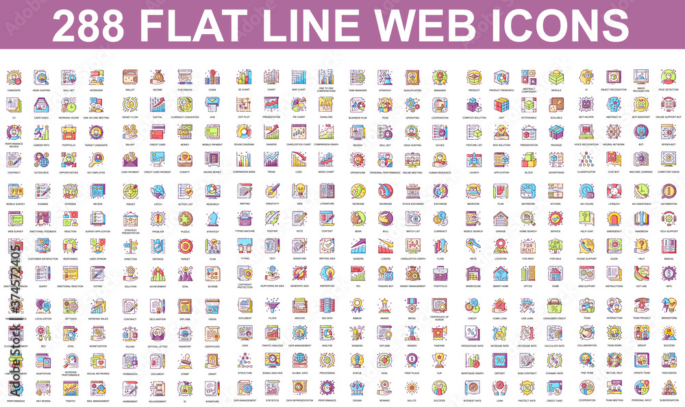 Bundle vector flat line icons concept. Contain such Icons as Teamwork ...