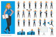 © yindee - Set of Fitness trainer woman character vector design. Woman dressed in sports clothes. Presentation in various action with emotions, running, standing and walking.