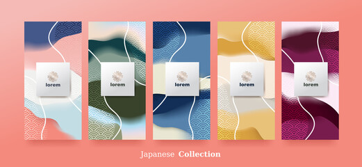 vector set packaging abstract arts background templates.Line pattern in Asian style with Japanese pattern.