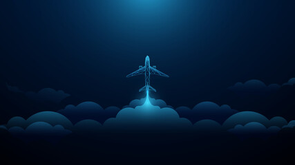 Poster - Airplane taking off in the cloudy sky. Startup Business concept. Vector illustration