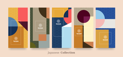 vector set packaging abstract arts background templates.Line pattern in Asian style with Japanese pattern.