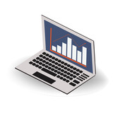 Fototapeta Panele - Laptop with business graph - analysis, strategy. On a white isolated background. Vector illustration.