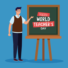 man teacher with green board design, Happy teachers day celebration and education theme Vector illustration