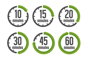 Canvas Print - Clock , timer (time passage) color icon set ( form 10 minutes to 60 minutes).