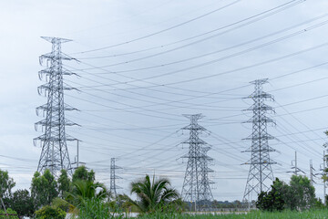 Transmission towers in electric substation 