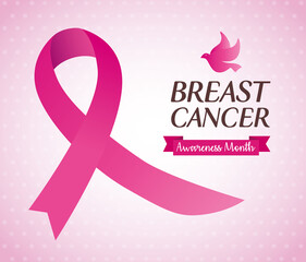 Wall Mural - pink ribbon and dove of breast cancer awareness design, campaign and prevention theme Vector illustration