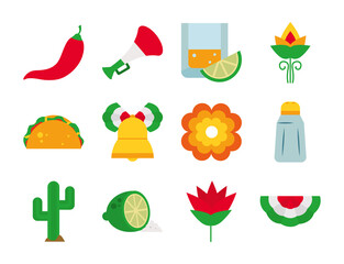 Sticker - flowers and mexico icon set, flat style