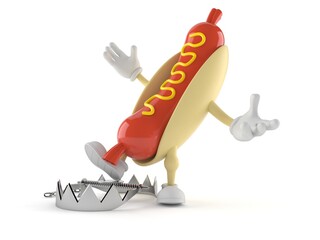 Wall Mural - Hot dog character with bear trap